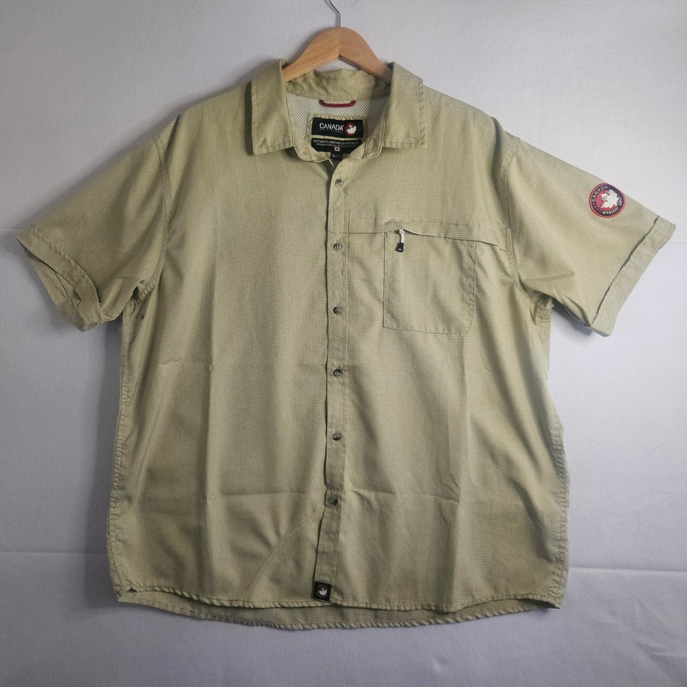 Canada Weather Gear Mens XXL Tan Short Sleeve Button Down Ripstop Shirt CWG013
